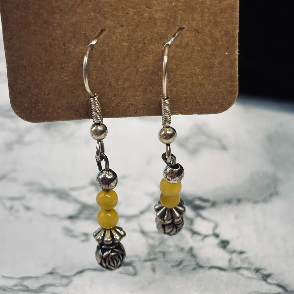 Chic Silver and Yellow Beaded Earrings